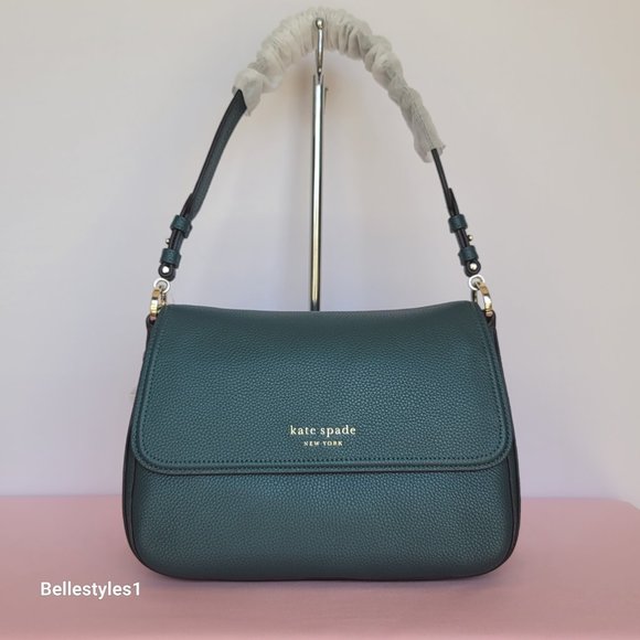 KATE SPADE Hudson Pebbled Leather Medium Flap Convertible Shoulder Bag-Artesian⭐ - Picture 6 of 16